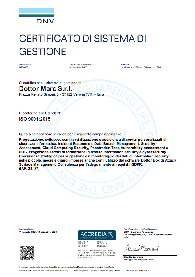 Certificazioni ISO 27001 e ISO 9001