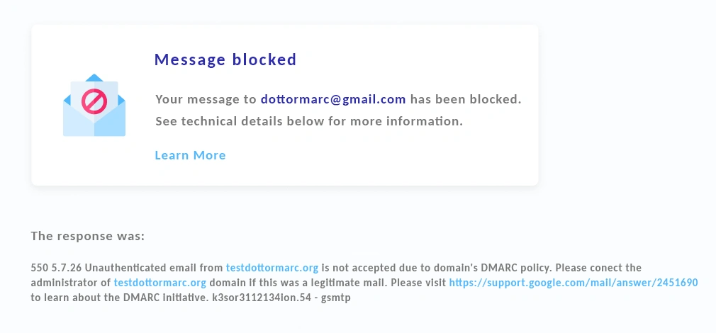 Esempio di blocco DMARC Gmail